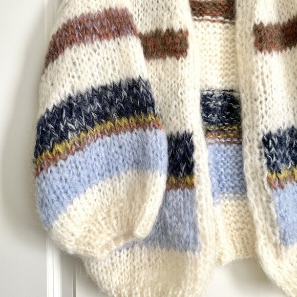 Maiami Mohair Wool Oversized Open Front Bomber Cardigan in Ivory Multi Size XS - Picture 6 of 10